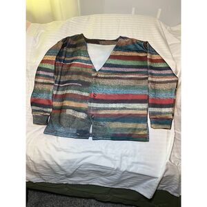 Womens XL Multicolor Stripe Cardigan Lightweight Button Front Casual Top